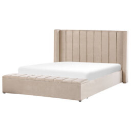 Beliani Waterbed With Storage Bench Velvet Noyers 180 X 200 Cm (Eu Super King) Beige - thumbnail 5