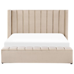 Beliani Waterbed With Storage Bench Velvet Noyers 180 X 200 Cm (Eu Super King) Beige - thumbnail 7