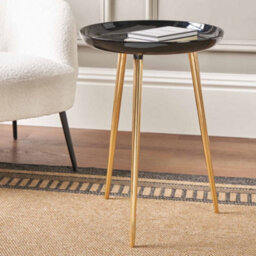 Pacific Lifestyle Black Enamel And Gold Metal Round Side Table With Cast Tripod Legs 44Cm, Seline - thumbnail 1