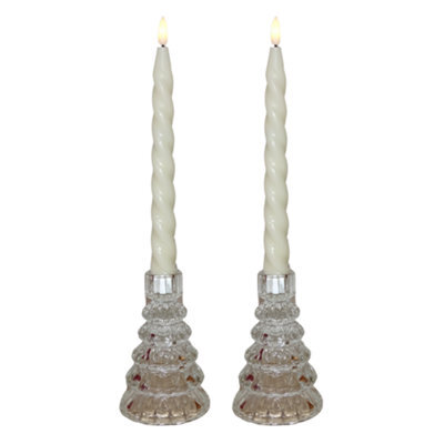 Set Of 2 Large Christmas Tree Candle Holders - Winter Ice - image 1
