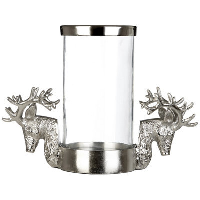 Orsina Hurricane Candle Holder, 2 Stag Head Design Candle Holder, Transparent Candlestick Holder - image 1