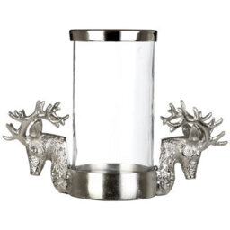 Orsina Hurricane Candle Holder, 2 Stag Head Design Candle Holder, Transparent Candlestick Holder - thumbnail 1