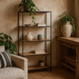 Wyld Haus El Paso Tall 4-Shelf Bookcase - Black Metal Frame With Wild Oak-Effect Shelves - thumbnail 2