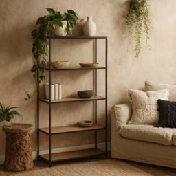Wyld Haus El Paso Tall 4-Shelf Bookcase - Black Metal Frame With Wild Oak-Effect Shelves - thumbnail 1