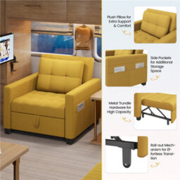 Yaheetech 3-In-1 Convertible Sleeper Sofa Bed Chair Yellow - thumbnail 6