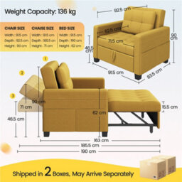 Yaheetech 3-In-1 Convertible Sleeper Sofa Bed Chair Yellow - thumbnail 4