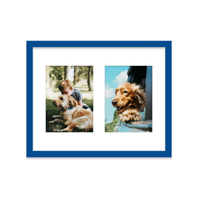 14X11 Inch 2 Opening Photo Collage Frame, Display Two 7X5 Inch Photos, Multi Aperture Family Picture Frame, Blue - image 1