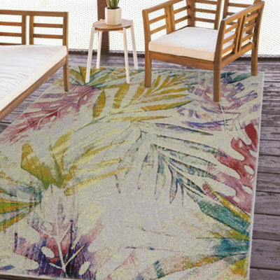Multicolour Leaf Medium Outdoor Rug, (L)170Cm X (W)120Cm - image 1