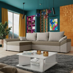Dante L Modern Corner Sofa Bed Universal L Shape Couch With Guest Sleep Function Storage Durable Fabric Light Beige And Beige - thumbnail 2
