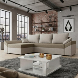 Dante L Modern Corner Sofa Bed Universal L Shape Couch With Guest Sleep Function Storage Durable Fabric Light Beige And Beige