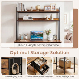 Pc Desk W/ Hutch Reversible Executive Desk W/ Fabric Drawers & Metal - thumbnail 3