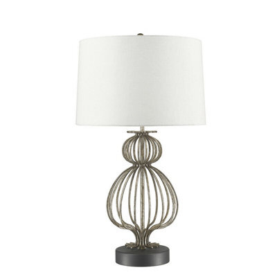 Elegant Cream Shade Table Lamp With Distressed Silver Finish And Led Bulb