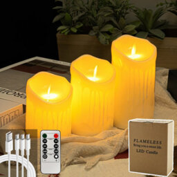 Amorly 3 Pack Usb Rechargeable Flameless Led Candles With Timer & Remote Control, Candle Lights For Wedding,festival,indoor&outdoor Decor - thumbnail 2