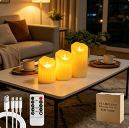 Amorly 3 Pack Usb Rechargeable Flameless Led Candles With Timer & Remote Control, Candle Lights For Wedding,festival,indoor&outdoor Decor - thumbnail 3