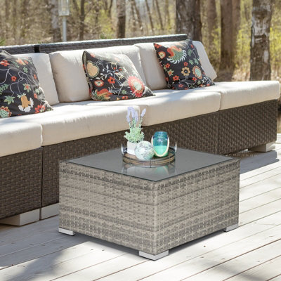 Outsunny Patio Wicker Coffee Table W/ Glass Top Suitable For Garden Backyard - image 1