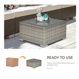 Outsunny Patio Wicker Coffee Table W/ Glass Top Suitable For Garden Backyard - thumbnail 4