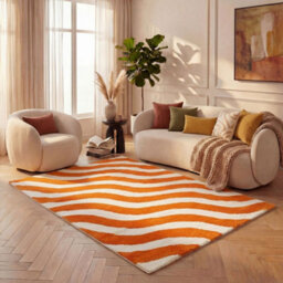 The Rugs Joli Orange And White Wavy Rug Soft Dense Pile Easy To Clean And Pet Friendly For Living Rooms And Bedrooms - thumbnail 8