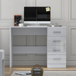 Reflect 4 Drawer Desk - White Gloss & Matt White - Modern Bedroom Storage For Vanity, Work Or Study - H:72Cm X W: 99Cm X D: 39.5Cm - thumbnail 2