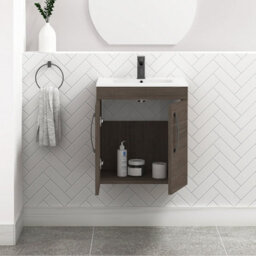 Royal Bathrooms Turin Grey Elm 500mm Wall Hung Vanity Unit 2 Door With Minimalist Basin Sink & Matt Black Handles - thumbnail 5