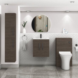 Royal Bathrooms Turin Grey Elm 500mm Wall Hung Vanity Unit 2 Door With Minimalist Basin Sink & Matt Black Handles - thumbnail 4
