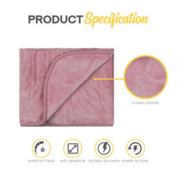 Monhouse Heated Throw - Electric Blanket - Digital Controller - 9Hr Timer, 9 Heat Settings - Single 130X160Cm - Pink - thumbnail 7
