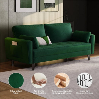 Green Fabric Sofa Upholstered Sofa 2 Seater Couch With Tufted Single Seat Cushion - image 1