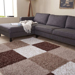 The Rugs Brown And Ivory Soft Checkerboard Design Fluffy Shaggy Rugs And Runners High Pile Living Room Kitchen Hallway 381 - thumbnail 9