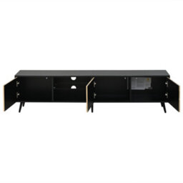 Btm 175Cm Mid-Century Tv Stand, Fluted Wood Doors, Black Media Console, Storage Cabinet - thumbnail 9