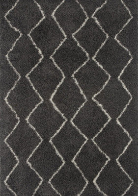 The Rugs Moroccan Shaggy Rugs And Runners Soft Fluffy Wavy Trellis Design High Pile Dark Grey And Ivory Living Room Kitchen Hallway 840 - image 1