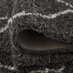 The Rugs Moroccan Shaggy Rugs And Runners Soft Fluffy Wavy Trellis Design High Pile Dark Grey And Ivory Living Room Kitchen Hallway 840 - thumbnail 6