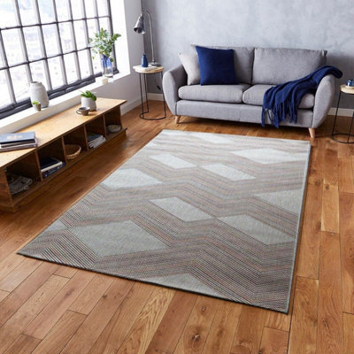 Aspect Furniture Chevron Patterned Rug-Jagged Red & Orange Zigzags On Cream Background,160X230Cm - image 1