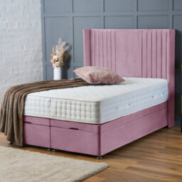 Bsspoke Solid Divan Base Ottoman Divan Bed Pink Velvet Orthopaedic Mattress & 54Inch Headboard End Lift Up Storage In All Sizes - thumbnail 1