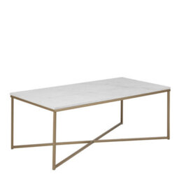 Wyld Haus Vodskov 120Cm Coffee Table With White Marble Top And Brass Crossed Base - thumbnail 2