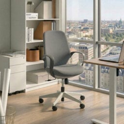 Wyld and Coco Zenith Office Chair, Grey Mesh With Armrests And Tilt Backrest - Ergonomic Compact Office Chair - thumbnail 2