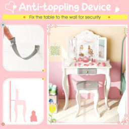 Costway 2 In 1 Vanity Table For Kids W/ Stool Drawer & Folding Mirror Anti-Tipping Device - thumbnail 8