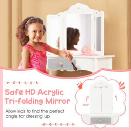Costway 2 In 1 Vanity Table For Kids W/ Stool Drawer & Folding Mirror Anti-Tipping Device - thumbnail 5