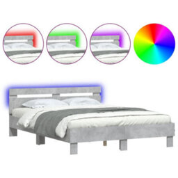 Berkfield Bed Frame With Led Without Mattress Concrete Grey 140X200 Cm - thumbnail 2