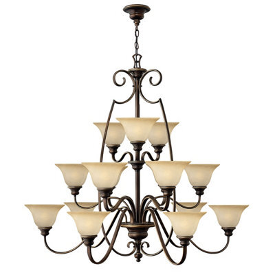 Elstead Cello 15 Light Chandelier Antique Bronze, With Glass Shades