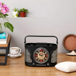 Radio Table Clock 21Cm Black Metal Mantel Clock Battery Operated Silent Non-Ticking Desk Clock For Home Office & Décor Gift - thumbnail 5
