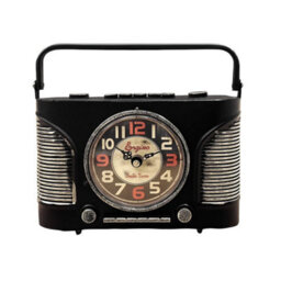 Radio Table Clock 21Cm Black Metal Mantel Clock Battery Operated Silent Non-Ticking Desk Clock For Home Office & Décor Gift - thumbnail 1