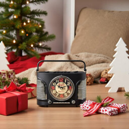 Radio Table Clock 21Cm Black Metal Mantel Clock Battery Operated Silent Non-Ticking Desk Clock For Home Office & Décor Gift - thumbnail 4