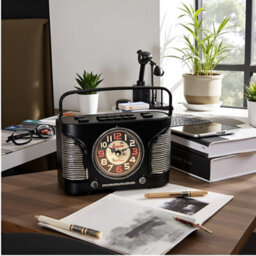 Radio Table Clock 21Cm Black Metal Mantel Clock Battery Operated Silent Non-Ticking Desk Clock For Home Office & Décor Gift - thumbnail 2