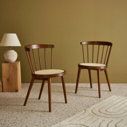 Sweeek - Pair Of Wood And Cane Dining Chairs Dark Wood Colour 54X54X76.5 Cm - Nora - thumbnail 1