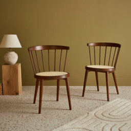 Sweeek - Pair Of Wood And Cane Dining Chairs Dark Wood Colour 54X54X76.5 Cm - Nora - thumbnail 6