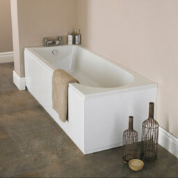 FNX Bathrooms White 1700 X 700 mm Single-Ended Bath With Waterproof Front Panel & Straight Black-Frame Bath Screen - thumbnail 2