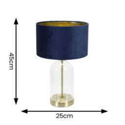 Valuelights Jessy Glass With Gold Trim Table Lamp With Navy Blue Velvet With Gold Inner Lamp Shade - thumbnail 4