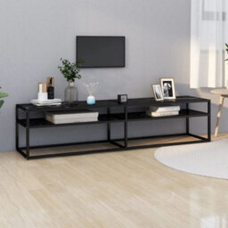 Berkfield Sturdy Tv Cabinet Black Marble 180X40X40.5 Cm Tempered Glass - thumbnail 2