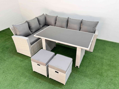 Fimous 8 Seater Wicker Rattan Corner Sofa Sets Outdoor Garden Furniture Sets With Lounge Sofa 2 Small Footstools Light Grey - image 1