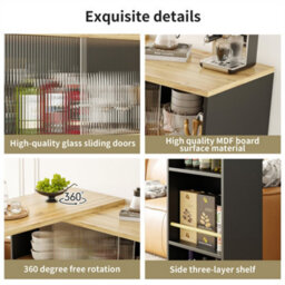 Abrihome Swivelling Dining Bar, Modern Swivelling Sideboard With Glass Front, Sliding Glass Door, Black - thumbnail 3