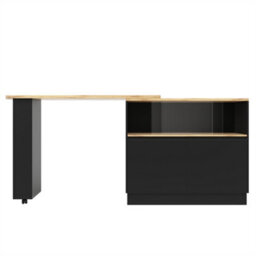 Abrihome Swivelling Dining Bar, Modern Swivelling Sideboard With Glass Front, Sliding Glass Door, Black - thumbnail 6